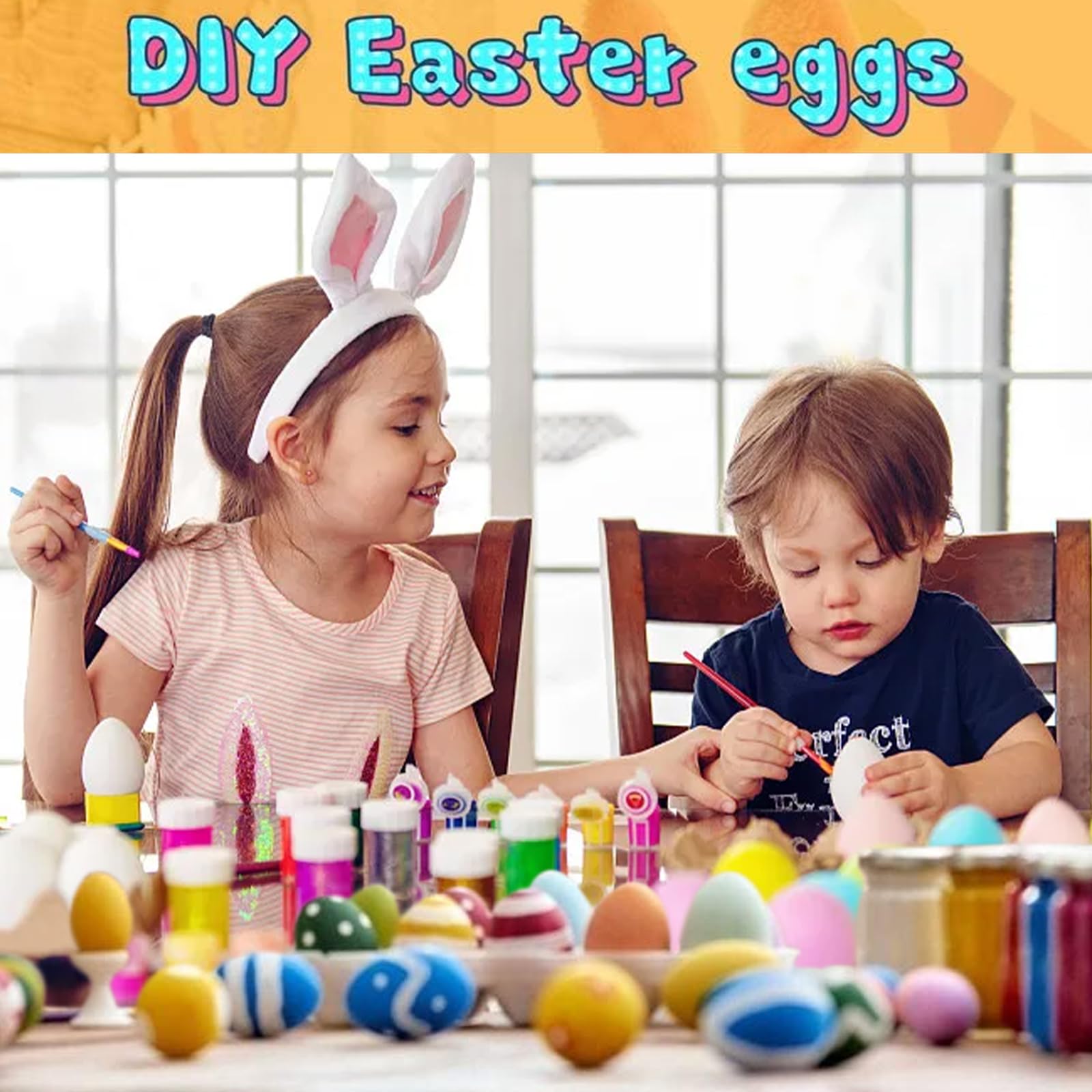 ZoneYan 25 Huevos De Pascua De Plástico Blanco De 6 Cm – Kit DIY Para Pintar Y Decorar Con Brochetas, Colgadores Y Adornos | Manualidades Creativas Para Familias