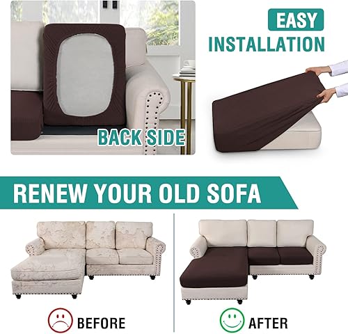 Miniatura 3 de OKYUK Fundas de sofá modular, 3 piezas, fundas de cojín de jacquard para sofá, en forma de L, funda de cojín separado para sofá, protector elástico