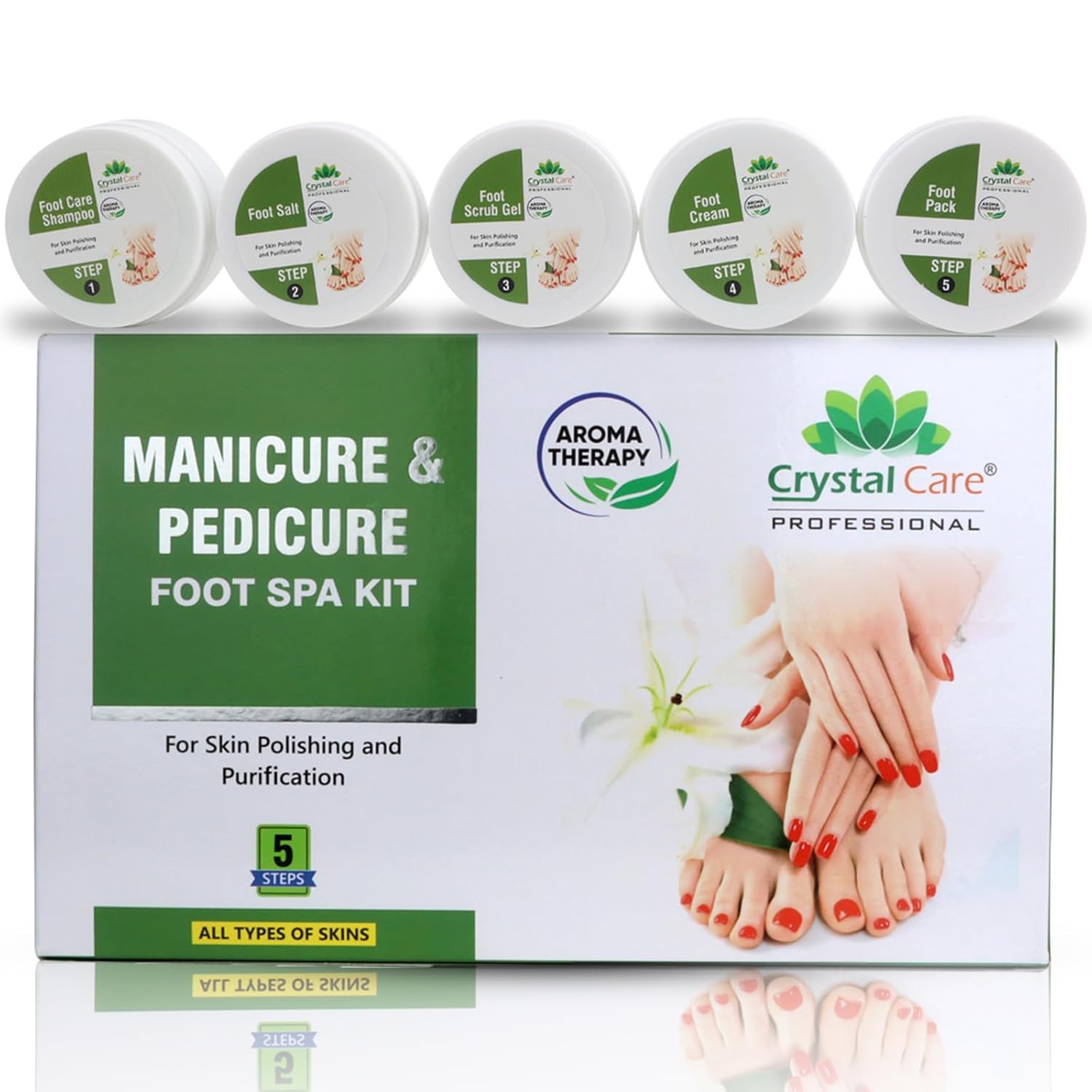 Premium Manicure & Pedicure Hand & Foot Spa Kit (150g + 60ml) | Deep Cleanse, De-Tan & Nourish | Removes Dirt, Tan & Dead Skin | Soft, Smooth & Glowing Hands & Feet | With Scrub, Cleanser, Oil, Cream & Anti-Tan Pack 350 gram