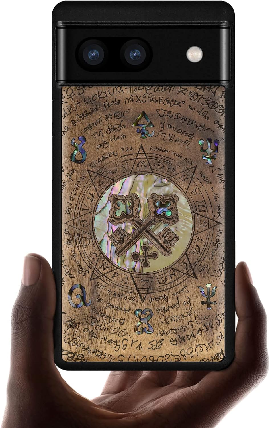 Carveit Designer Wooden Case for Google Pixel 6a Case Protective Cover [Wood Engraving & Shell Inlay] Compatible with Pixel 6a (Shiny Keys-Walnut)