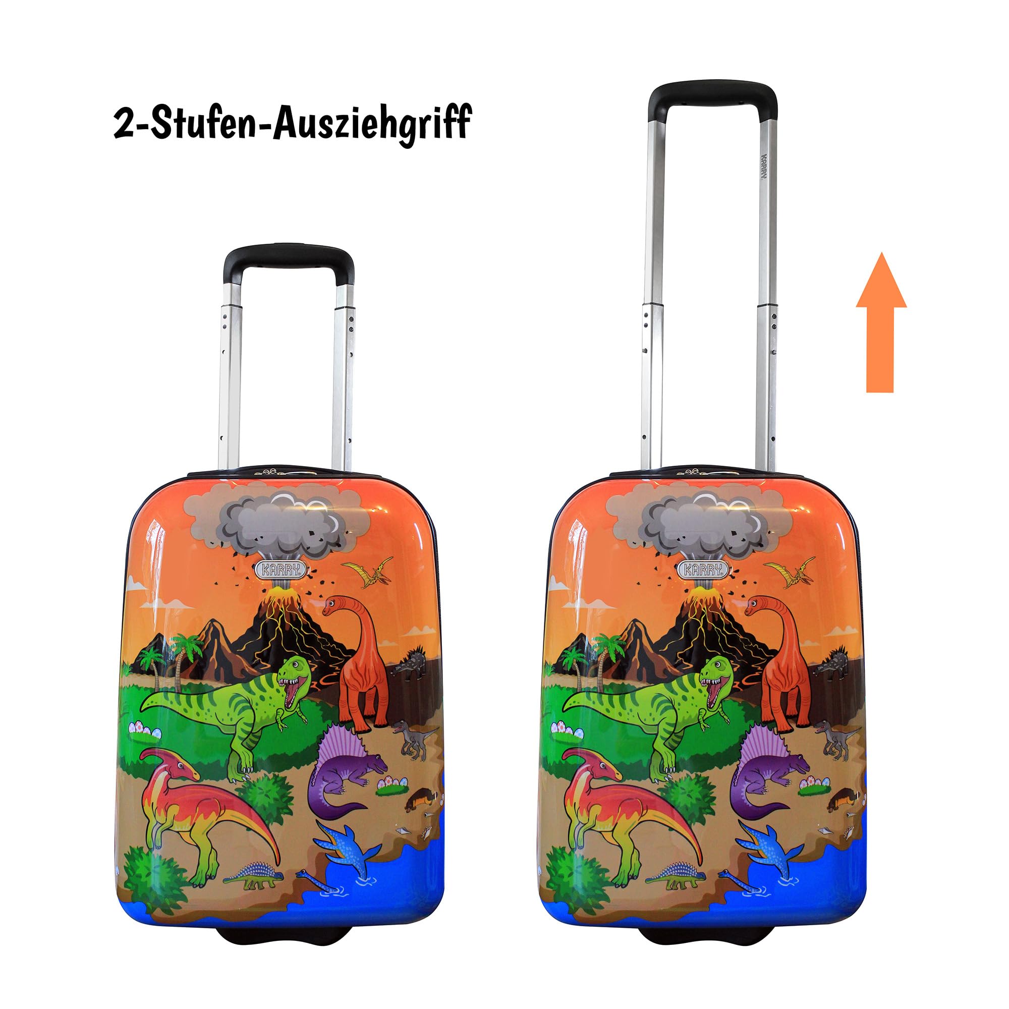 Karry Kinder Koffer Reisekoffer Trolley Hartschalen Handgepäck Jungs LED Skater Rollen Dinosaurier