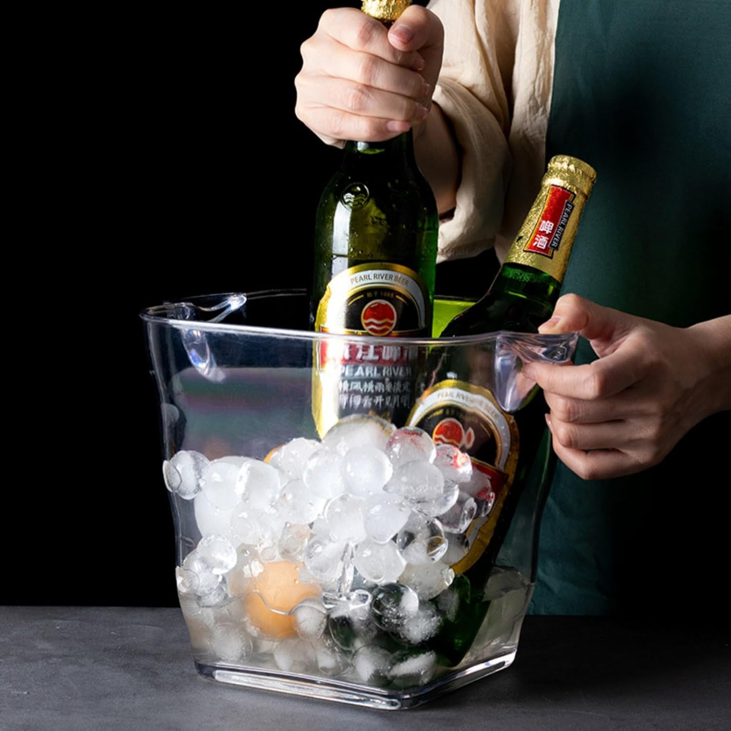 アイスバケット 9.8L 透明アクリル 軽量 取っ手付き 大容量 ワインクーラー シャンパンクーラー アイスペール 氷入れ ビール・