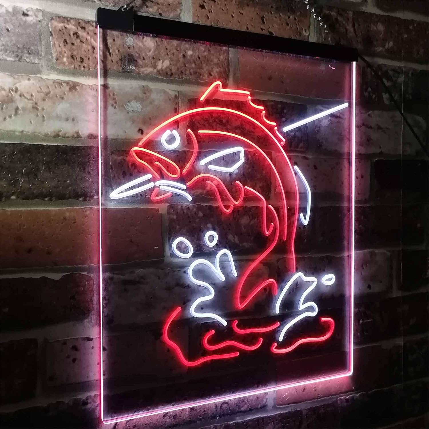 ADVPRO Fish on Hook Fishing Lover Cabin Man Cave Dual Color LED Neon Sign White & Red 8.5" x 12" st6s23-i3146-wr