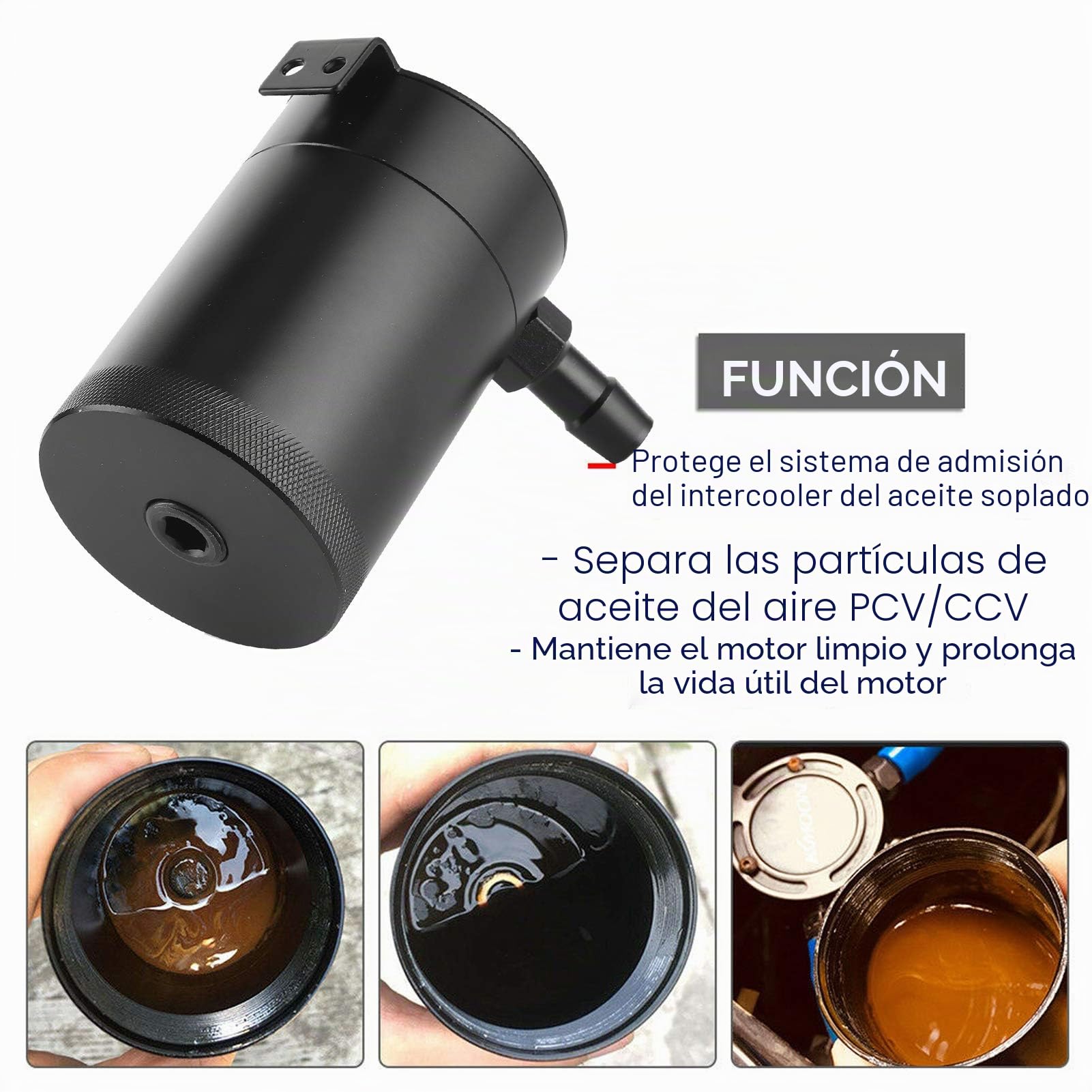 Lata Recolectora de aceite, decantador de aceite para coche 2 puertos, tanque de depósito universal con deflector de aleación de aluminio