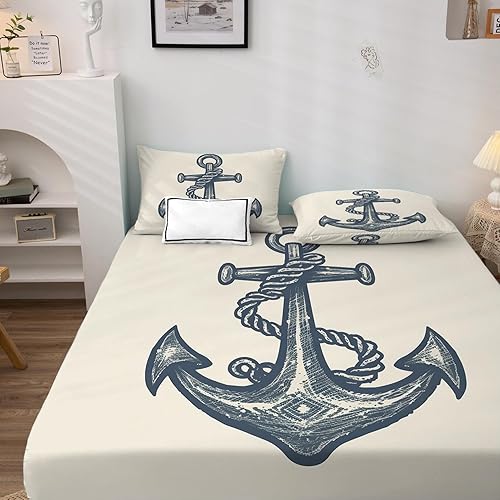 Miniatura 3 de Anchor Sheets - Juego de sábanas tamaño Queen, sábanas náuticas, de microfibra suave y bolsillo profundo, sábanas y fundas de almohada estampadas