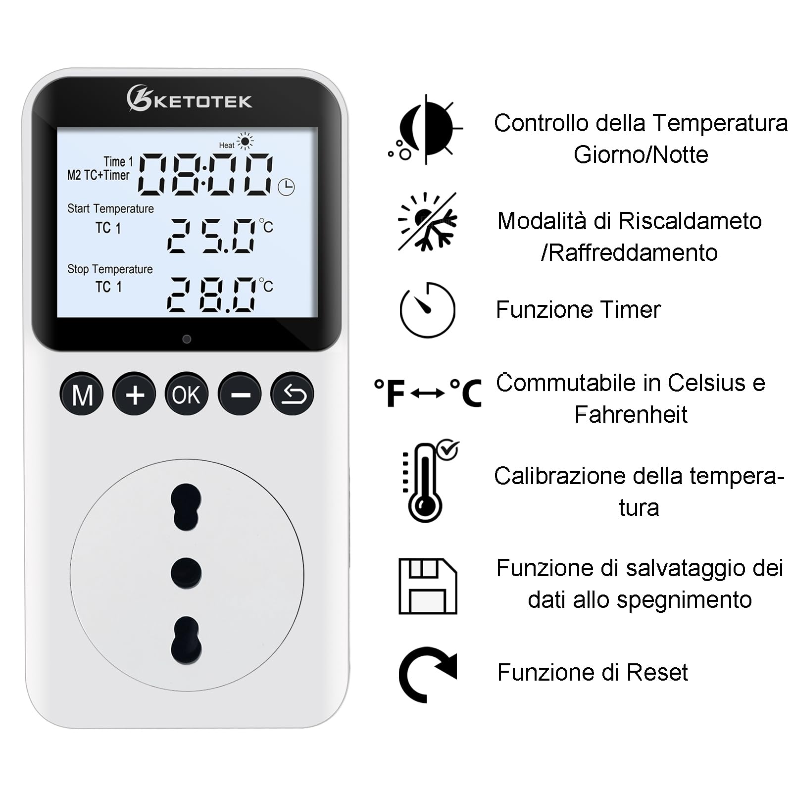 KETOTEK Tag Nacht Thermostat Steckdose Typ L
