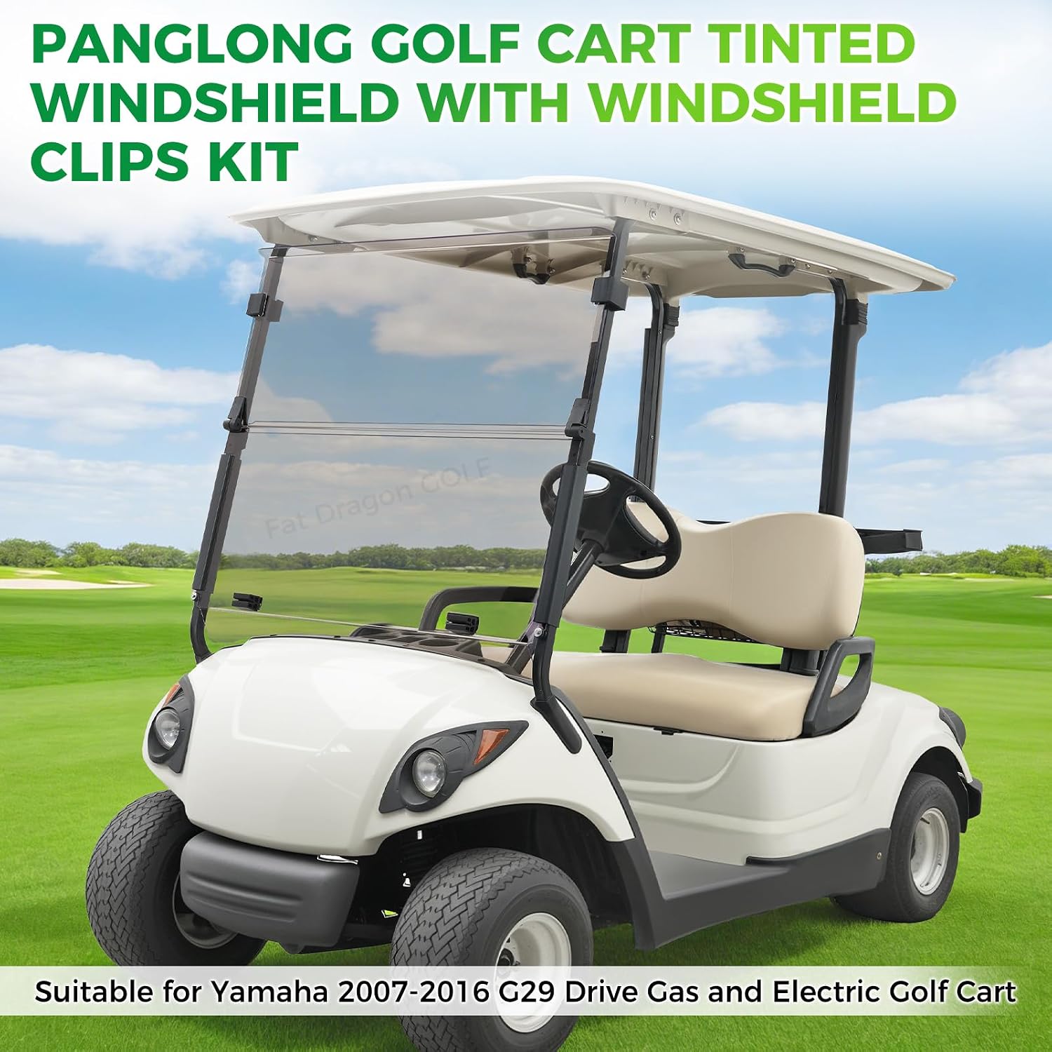 Panglong Golf Cart Foldable Windshield for Yamaha G29/Drive Model-Clear and Tinted, Shatterproof and Anti-UV Golf Cart Windshield, Suitable for 2007-2016 Yamaha Drive/G29 Model