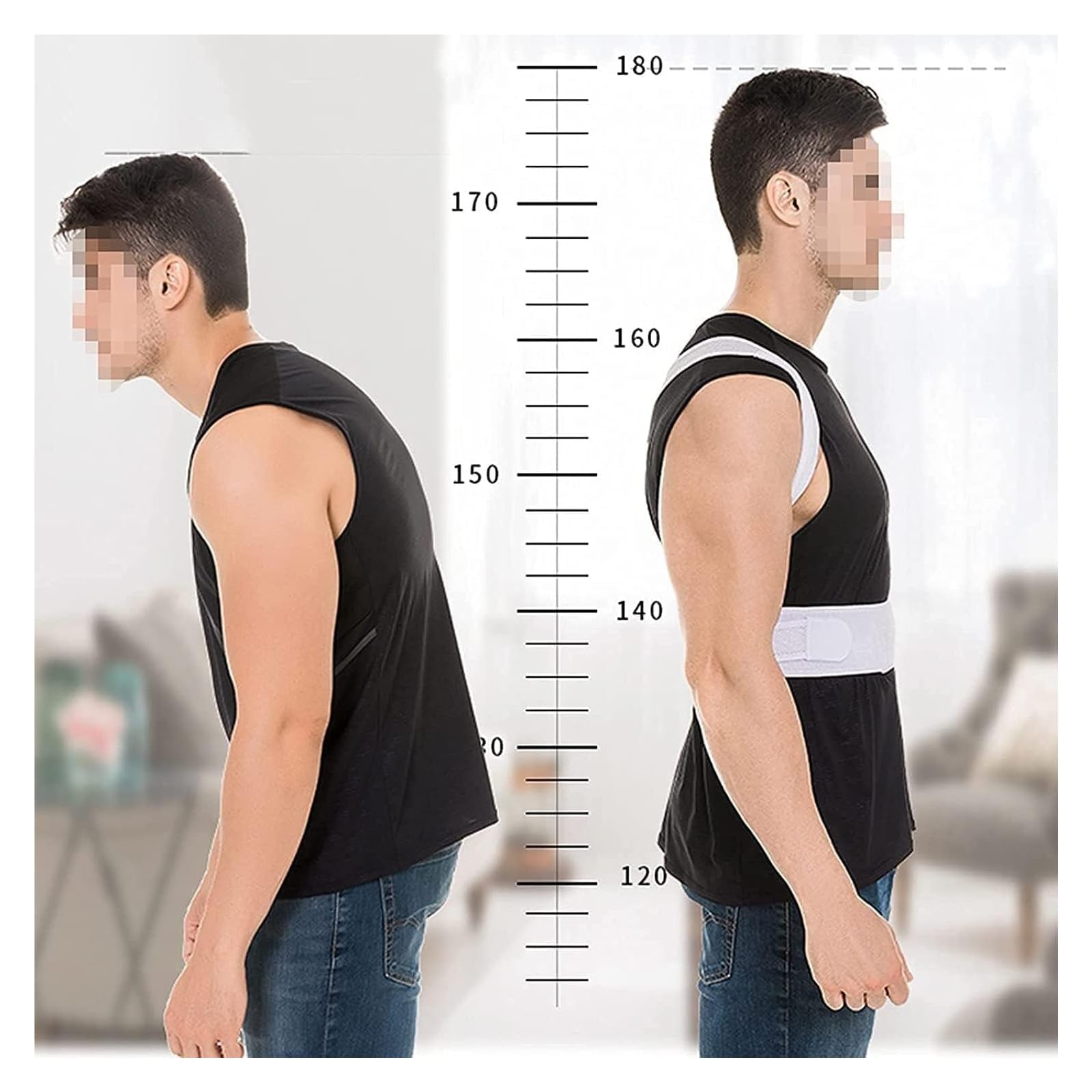 Haltungskorrektur Rücken Damen und Herren, Verstellbare, atmungsaktive Stütze for den unteren und oberen Rücken zur Verbesserung der Körperhaltung und Linderung von Nackenschmerzen.(Black,X-Large)
