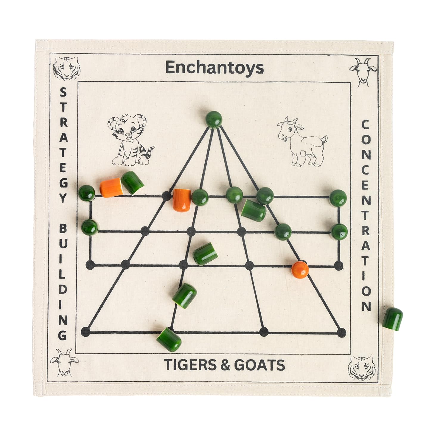 Tigers and Goats Cotton Fabric Board Game | Puli Meka | Bagh Chaal | Goats & Tigers | Aadu Puli Aattam Board Game | Logical Game | Strategy Game | Ancient Indian Games