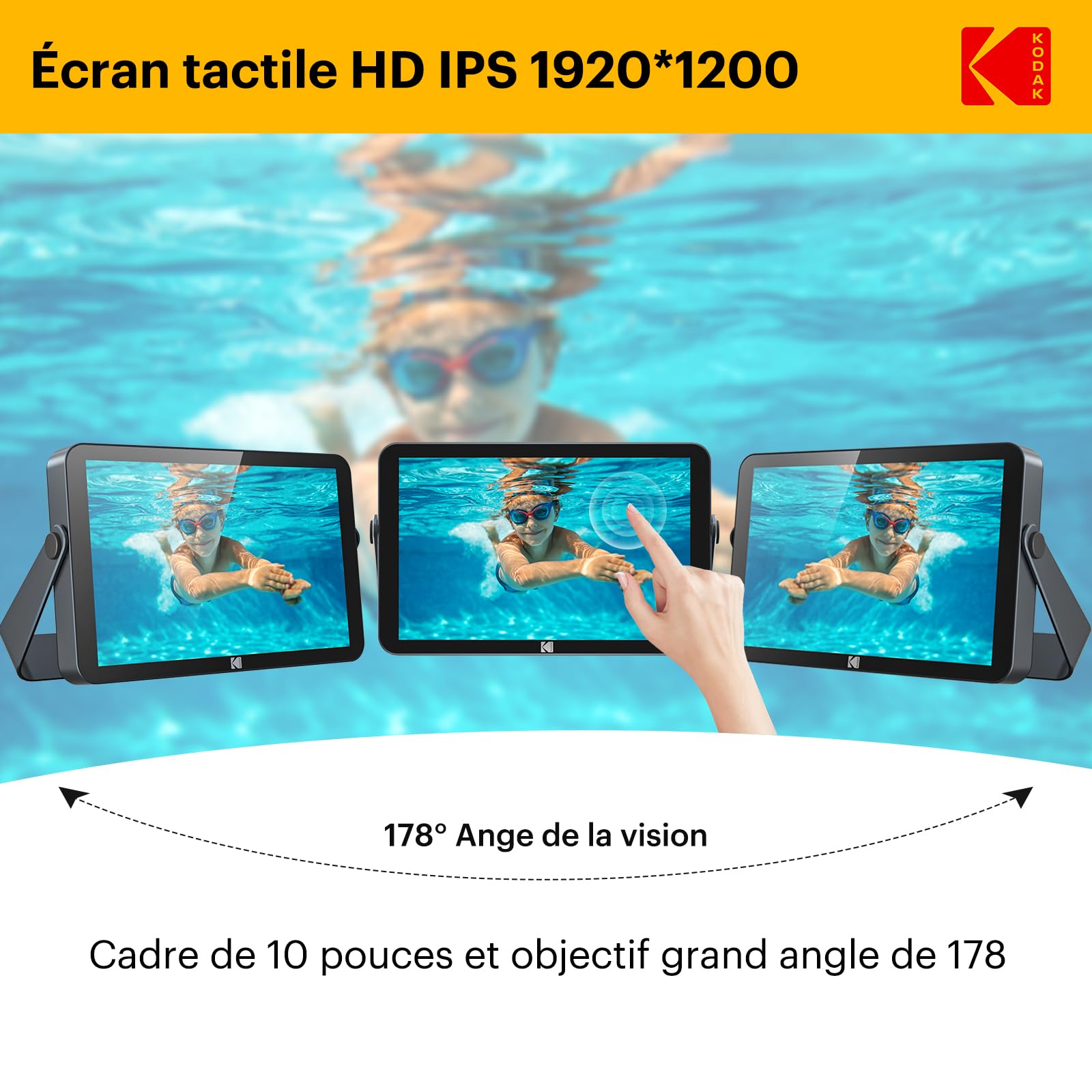KODAK Cadre Photo Numérique WiFi-10,1 Pouces 1920x1200 IPS HD Écran Tactile, 4000mAh Batterie, 32Go Stockage, Cadre Photo Électronique Permet de Partager des Vidéos/Images, Utilisable sans Fil