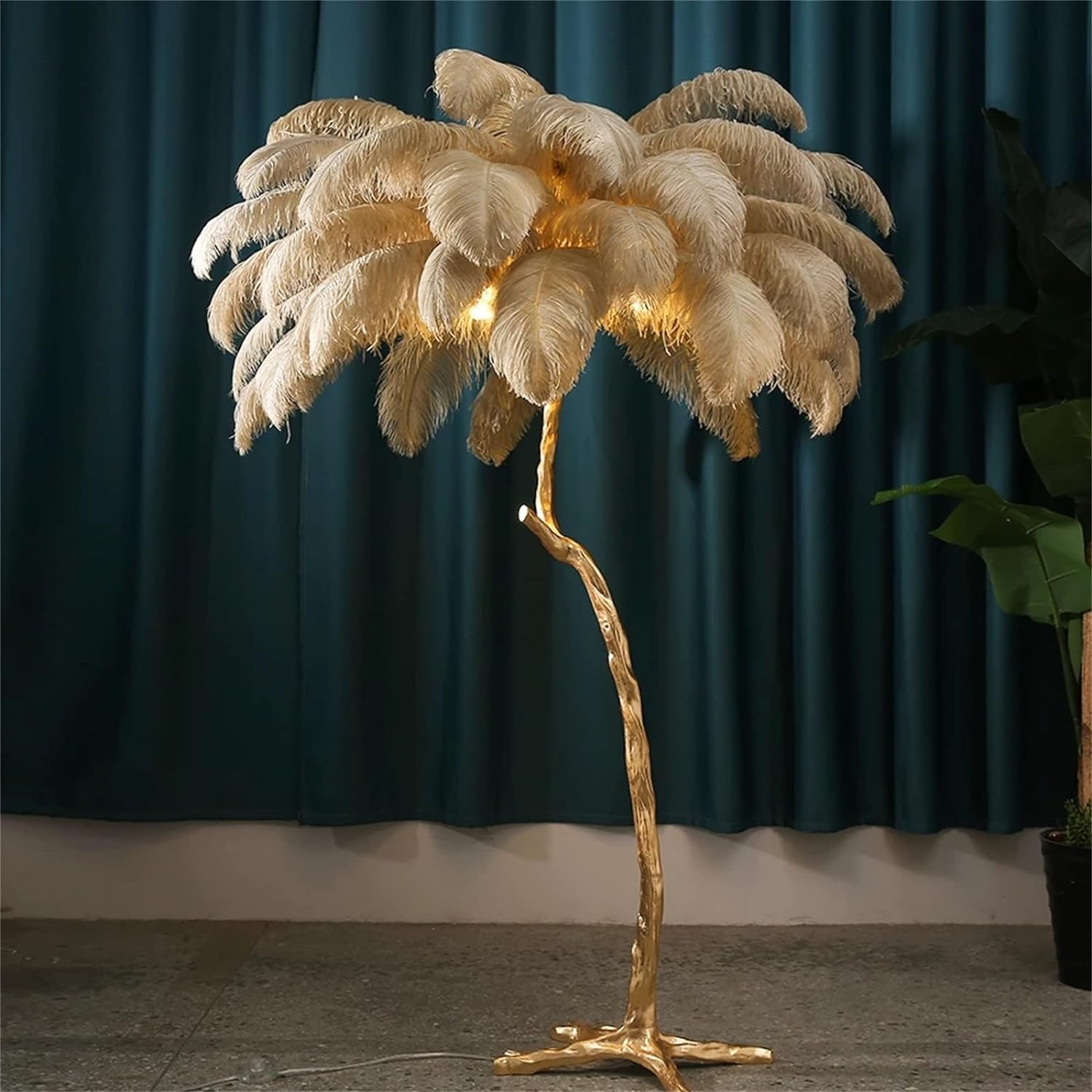 CCXXYGWJ Lampada da Romantica con Piume di Struzzo, Lampada a LED con Piume di Struzzo in Resina di Lusso, Lampada da dimmerabile in 3 Colori con Piede, Lampada da Lettura Decorativa ad Angolo per