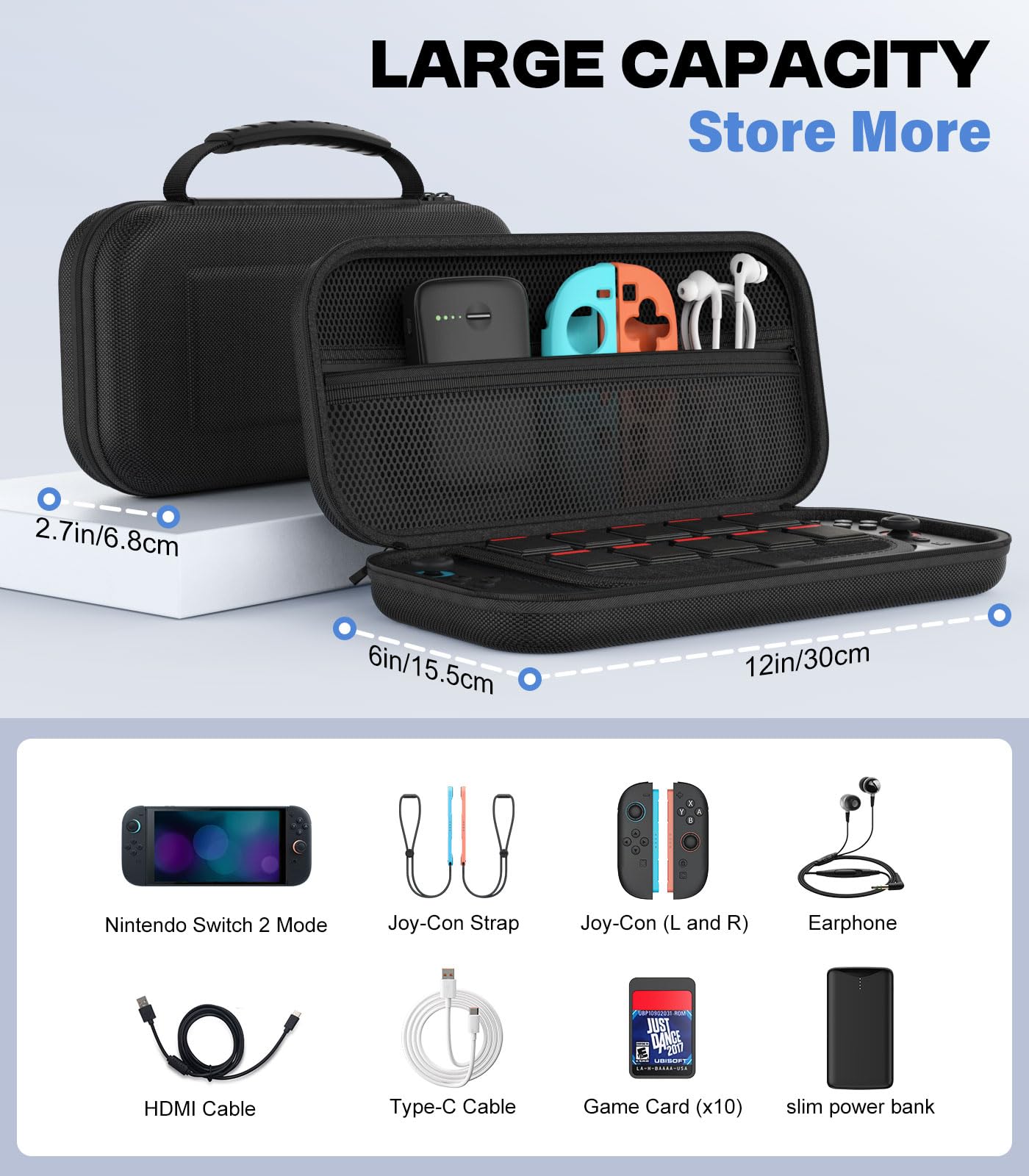MoKo Custodia per Nintendo Switch 2 2025, Custodia da Viaggio Rigida Protettiva Portatile per Switch 2 Console Accessori, Cover di Grande Capacità con 10 Slot per Cartucce e Tasche, Nero