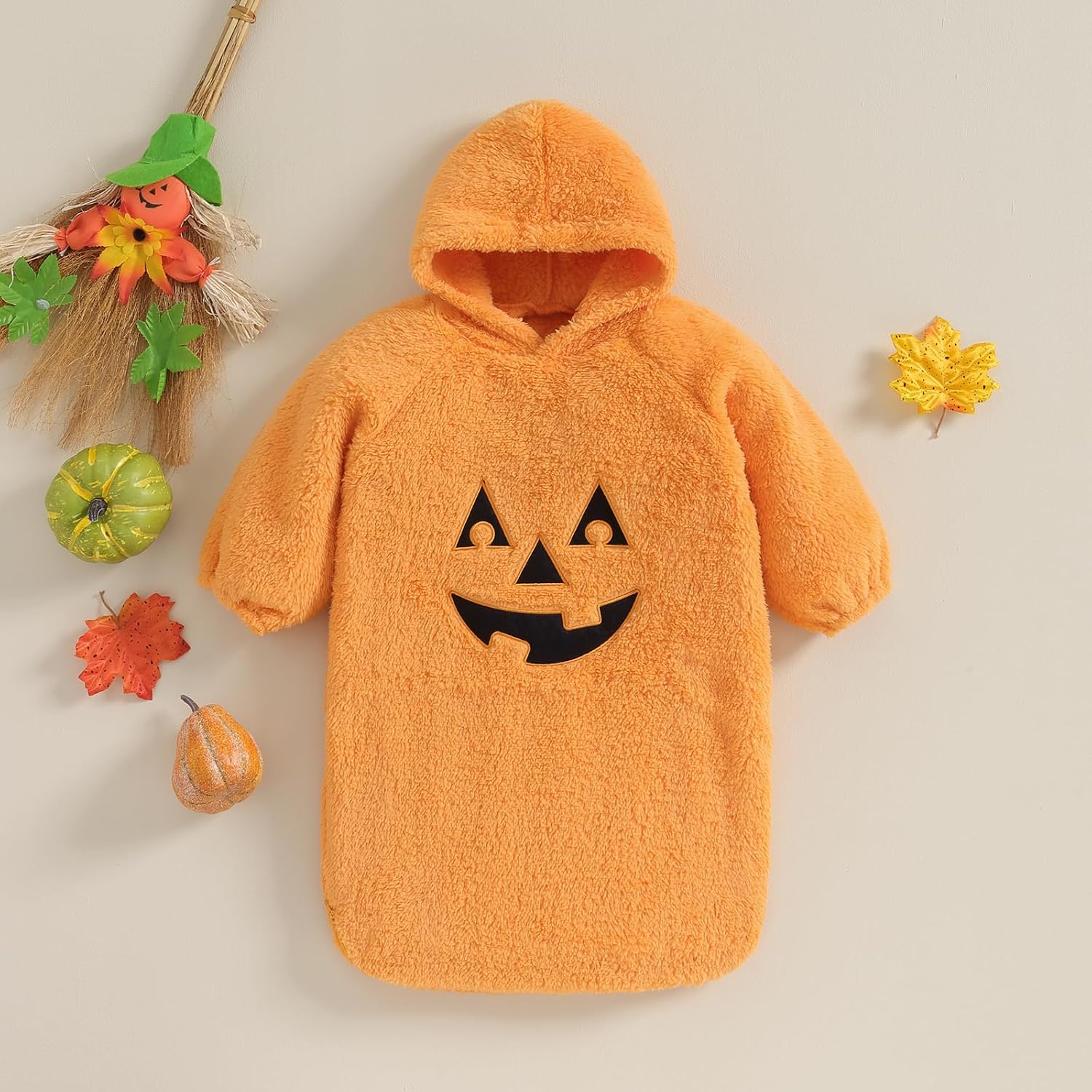 Sasaerucure Infant Baby Girl Boy Halloween Outfits Long Sleeve Jumpsuit Ghost Romper One Piece Fall Winter Hoodie Bodysuit