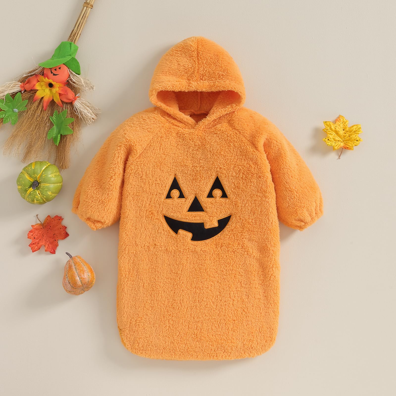 Infant Baby Girl Boy Halloween Outfits Long Sleeve Jumpsuit Pumpkin Romper One Piece Hoodie Bodysuit (Orange, 3-6 Months)