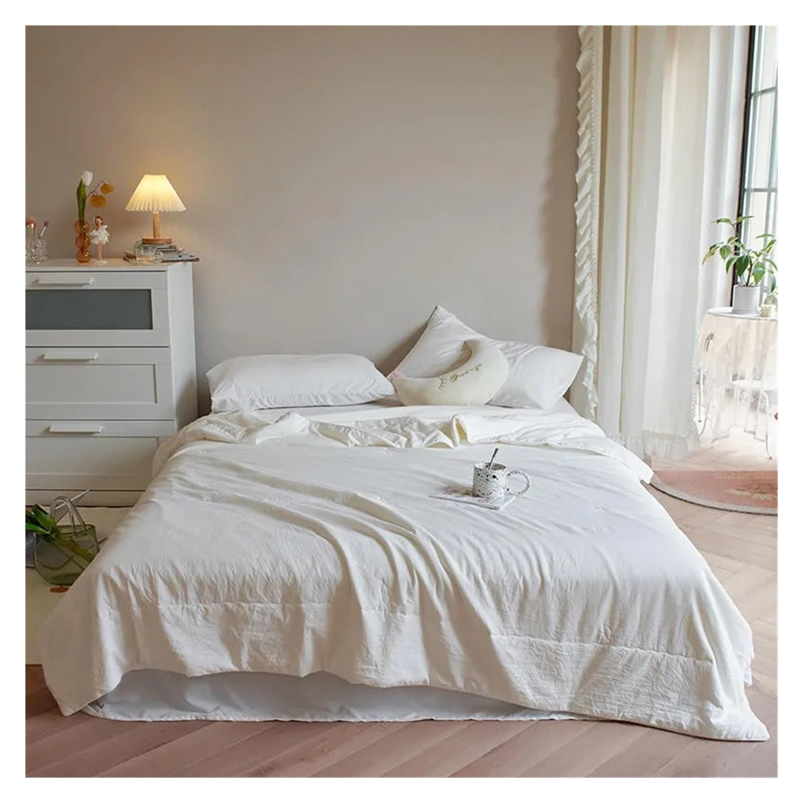 ADovz 4 pezzi estate trapunta sottile coperta lenzuolo piatto fodere for cuscini, 100% cotone leggero traspirante lavabile in lavatrice morbido e confortevole for il sonno,Lenzuola