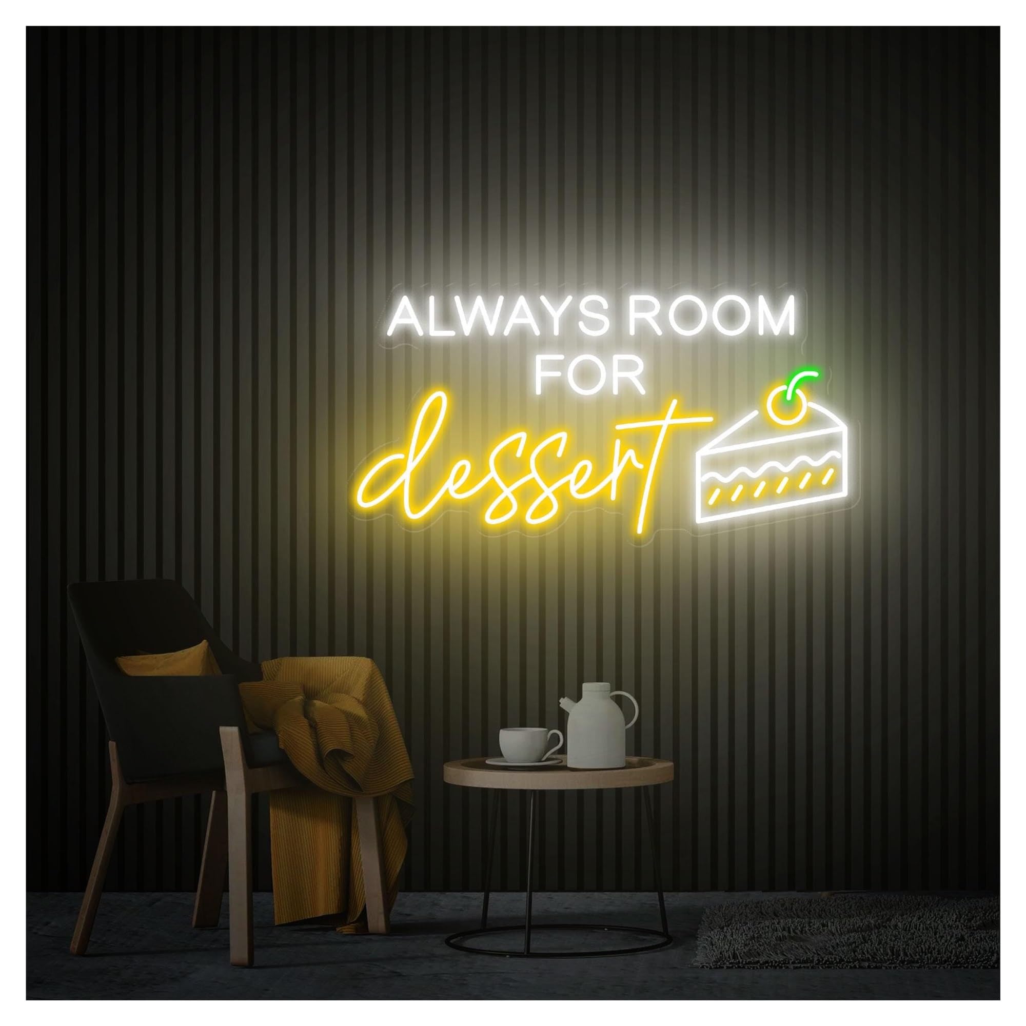 RONGCH Hanging Art Signs Always Room for Dessert Neon Sign,Suitable for Cafe Bakery Shop Wall Decor with Dimmable 26cmx50cm(G)