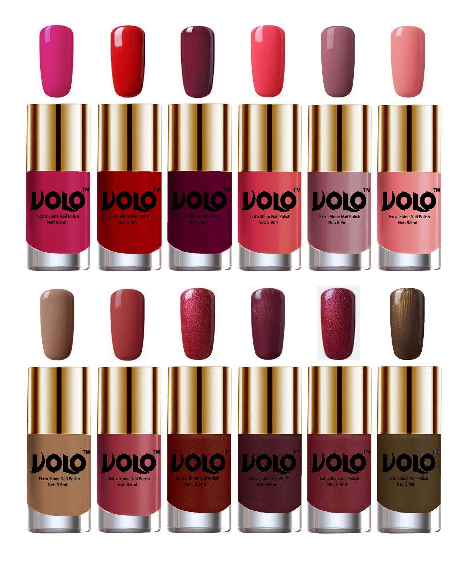 Volo Luxury Super Shine Nail Polish Set of 12 Vibrant Shades (Passion Pink, Red, Light Wine, Light Pink, Nudes Spring, Candy Cotton, Dark Nude, Tan, Lava Lust, Shimmer Coffee)-image-3