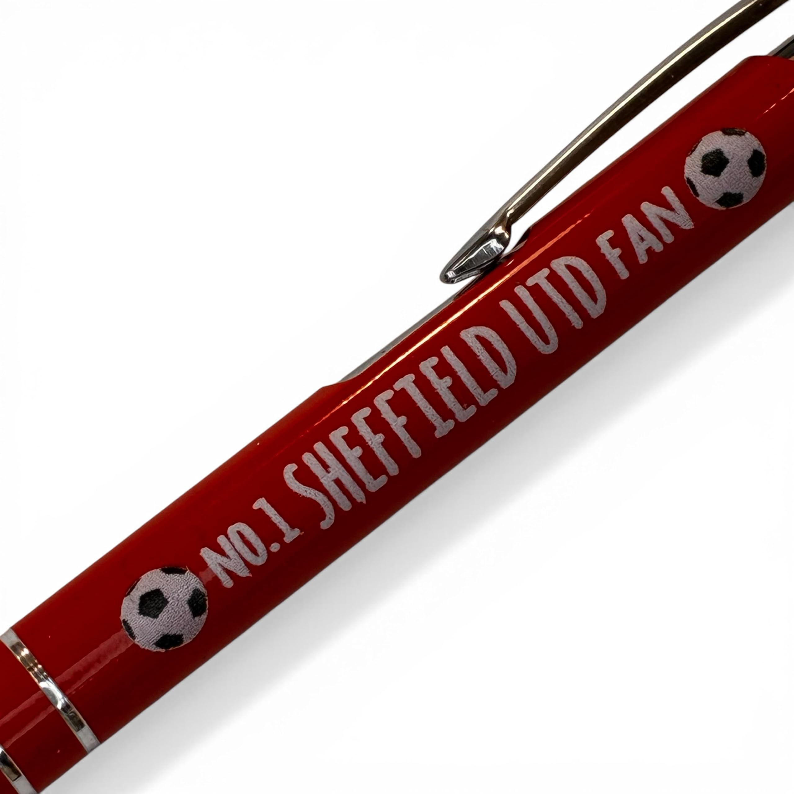 WHITE COTTON CARDS Blades Sheffield Utd United FC No. 1 Football Sport Fan. Recycled Aluminium Ballpoint Pen. Team Name Colour. Stocking Filler Writing Novelty Gift (PEN-37)