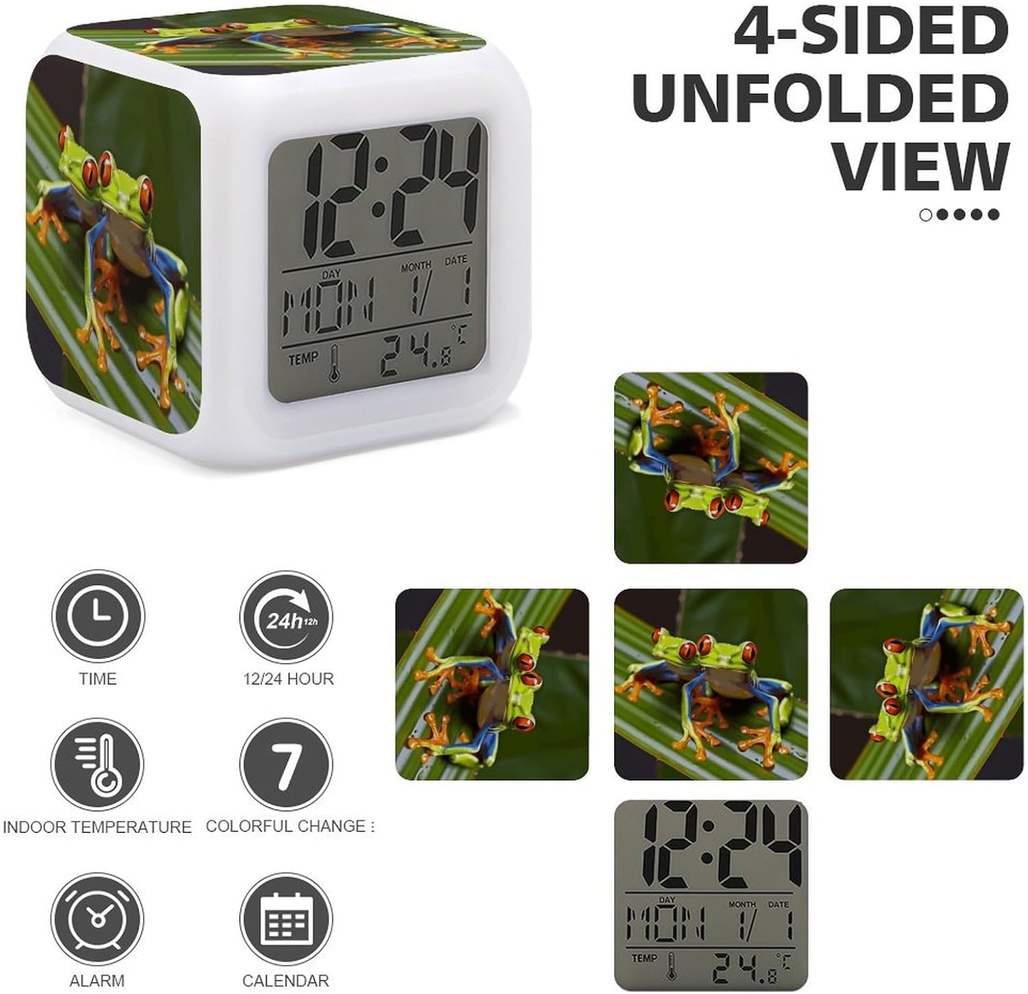 Night Light Alarm Clock, 7 Color Changing, Red Eyed Tree Frog image 4