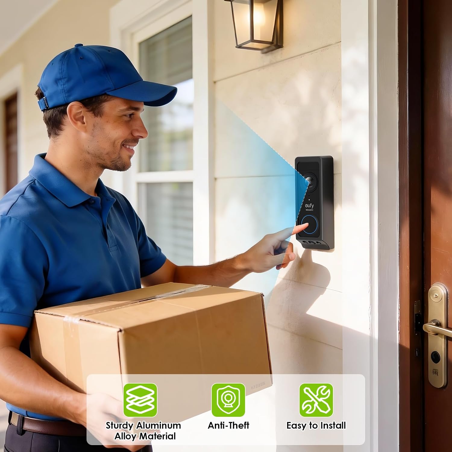 No-Drill Adhesive Doorbell Mount for Eufy Doorbell E340 Only, Door Mounting Holder Bracket for Eufy E340, Not Block Motion Sensor, Anti-Theft Camera Mount for Eufy Doorbell Camera