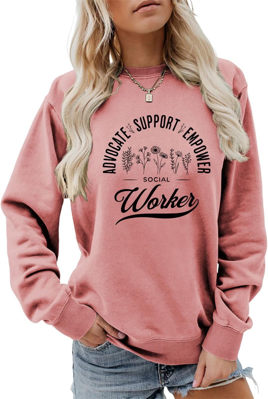 Retro Social Worker Sweatshirt Wildflower Social Work Life Shirt Women Crewbeck School Social Worker Teacher Pullovers