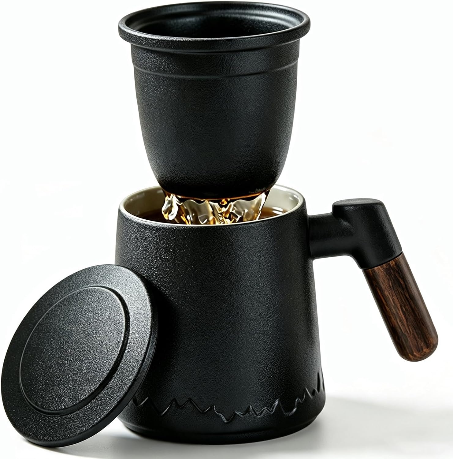 Tea Mug with Infuser and Lid, 13.5oz Loose Leaf Tea Steeping Cup, Black