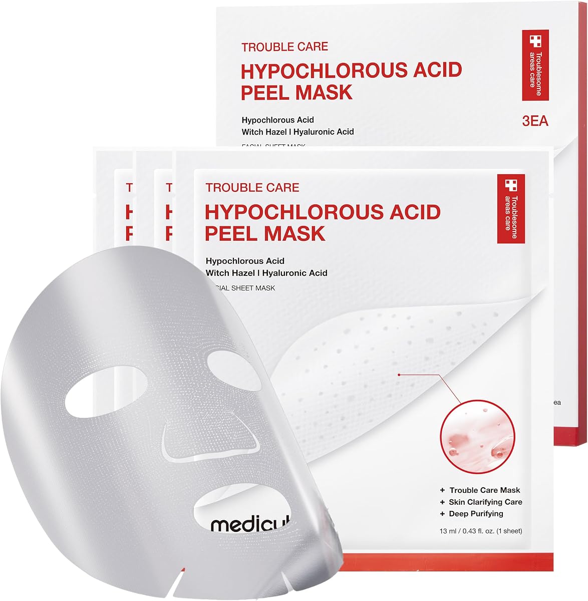 Hypochlorous Acid Peel-Off Sheet Mask 3EA | Peel-Off Sheet Mask for Excess Sebum & Blackheads | Panthenol, Hyaluronic acid for Pore Care | Korean Skincare, (13ml X 3ea)