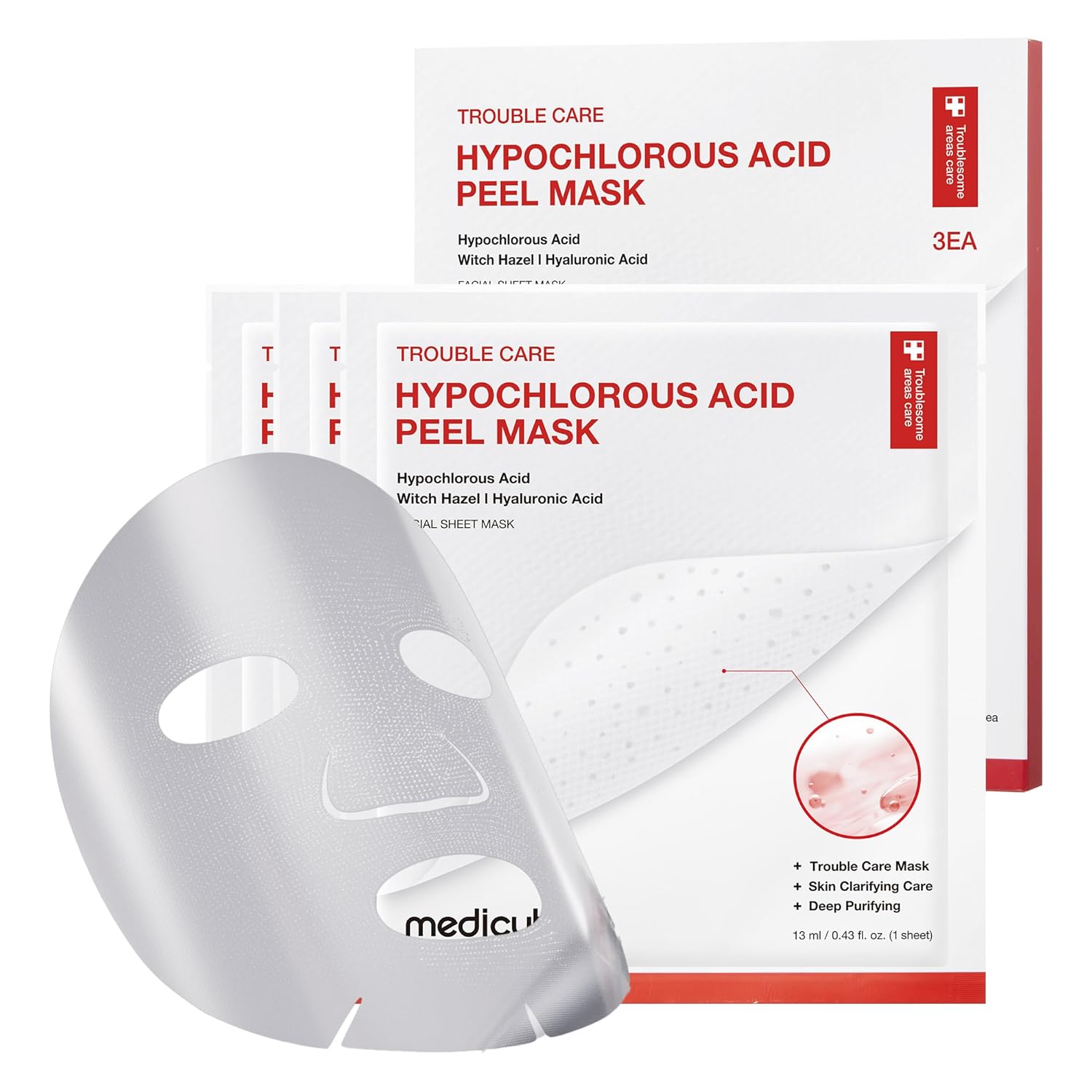 medicube Hypochlorous Acid Peel Mask 3EA | Peel-Off Sheet Mask for Excess Sebum. Pores & Blackheads | Panthenol. Hyaluronic acid for Hydrating & Pore-Refining Care | Korean Skincare. (13ml X 3ea)