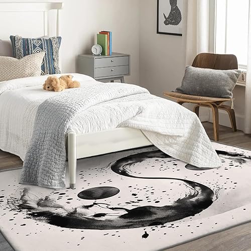 Miniatura 8 de Yin Yang Alfombra y decoración del hogar, alfombra de 2 x 3 pulgadas, alfombras chinas para entrada, sala de estar, dormitorio, alfombra blanca y