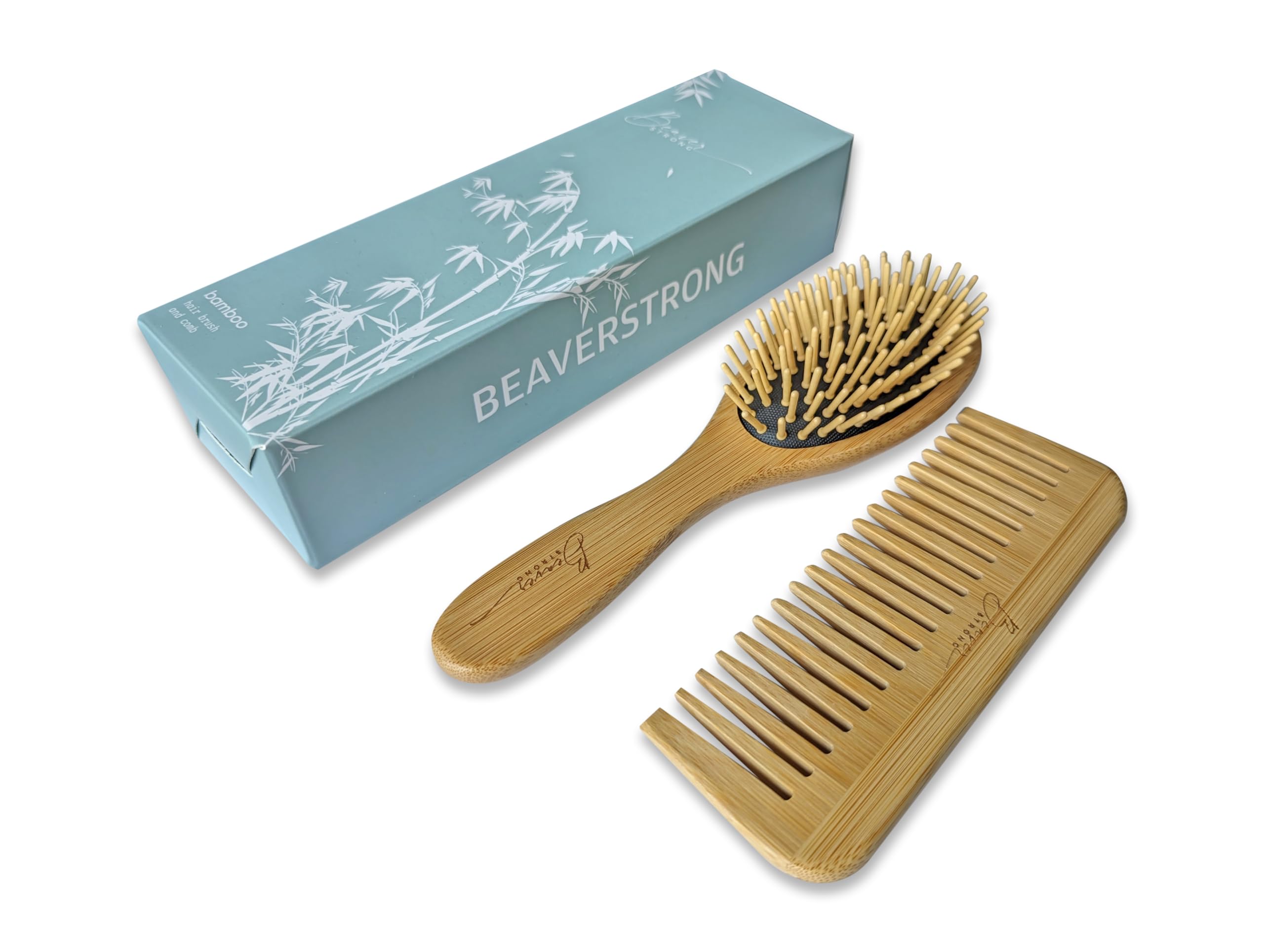 Juego de 2 cepillos y peines de madera para el cabello, cerdas de madera natural para desenredar y peinar suavemente, diseño ecológico para tus artículos esenciales diarios para el