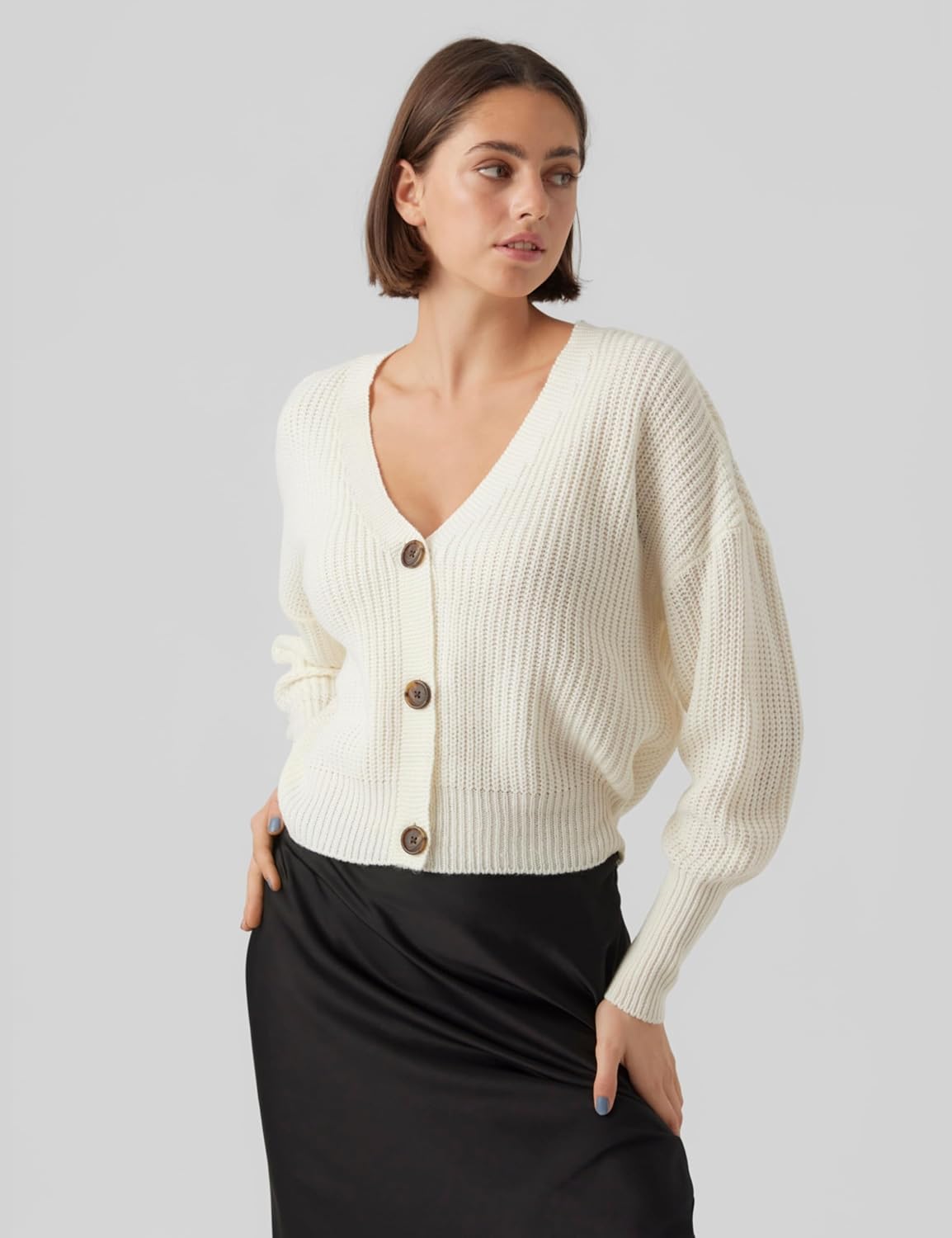 Women's Vmlea Ls V-neck Cuff Cardigan Noos Cardigan Sweater M Cloud Dancer