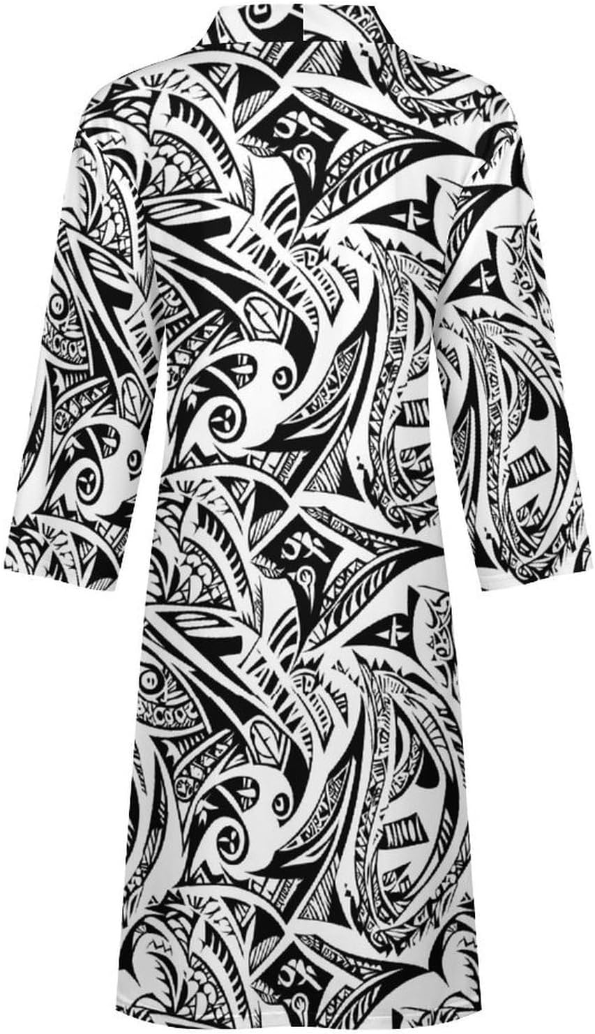 Polynesian Tattoo Pattern Mens Robe Long Bathrobe for Women Bath Robes Lightweight Soft Printed Sleepwear
