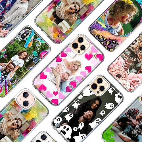 Miniatura 2 de MUNDAZE Funda personalizada con fotos para iPhone 13 Pro Max de 6.7 pulgadas, crea tu propia funda con un bonito marco de diseño de corazones