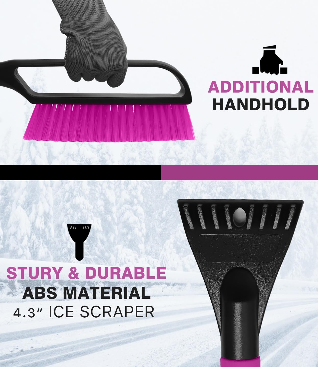 YeewayVeh 35 inch Snow Brush and Ice Scraper for Car Windshield, Extendable Snow Brush for Car with Soft Grip & Additional Handhold, 2 in 1 Detachable Snow Scraper for Car Truck SUV Vehicle, Magenta