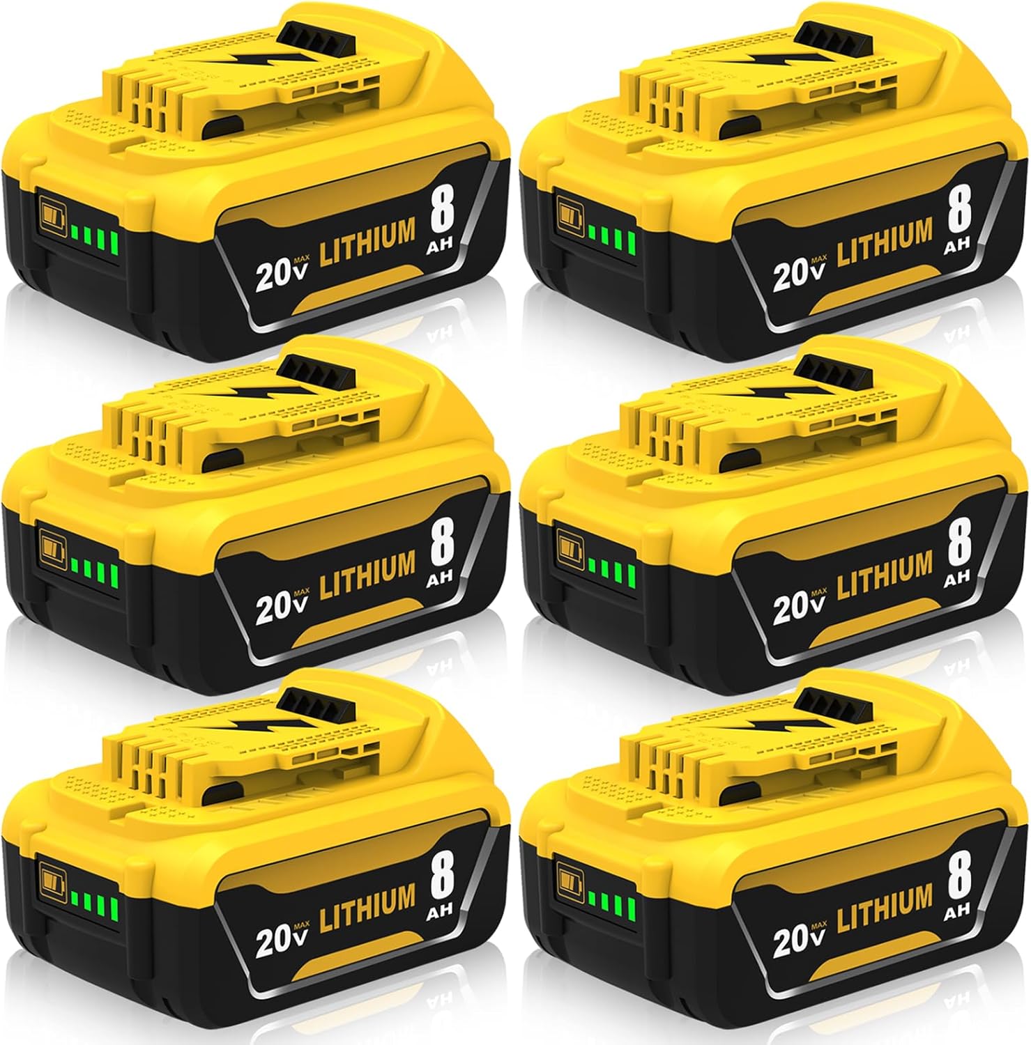 Upgraded to 8000mAh Replacement for Dewalt 20V Max Battery Compatible with Dewalt 20V Batteries DCB208 DCB209 DCB207 DCB206 DCB204 DCB203 DCB201 DCB200 DCD/DCF/DCG Series Tools (6-Pack)