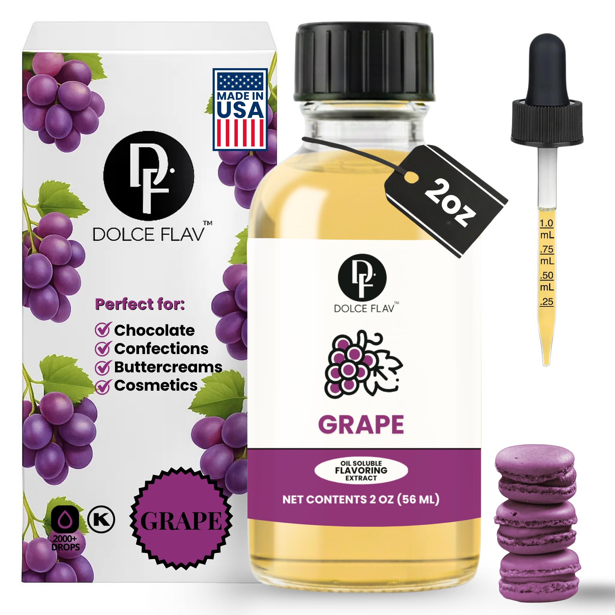 Dolce Flav Grape Extract – 2 Ounce Oil-Soluble Kosher, Sugar-Free, Concentrated Fruit Flavor for Candy, Chocolates & Desserts, Includes Measured Dropper