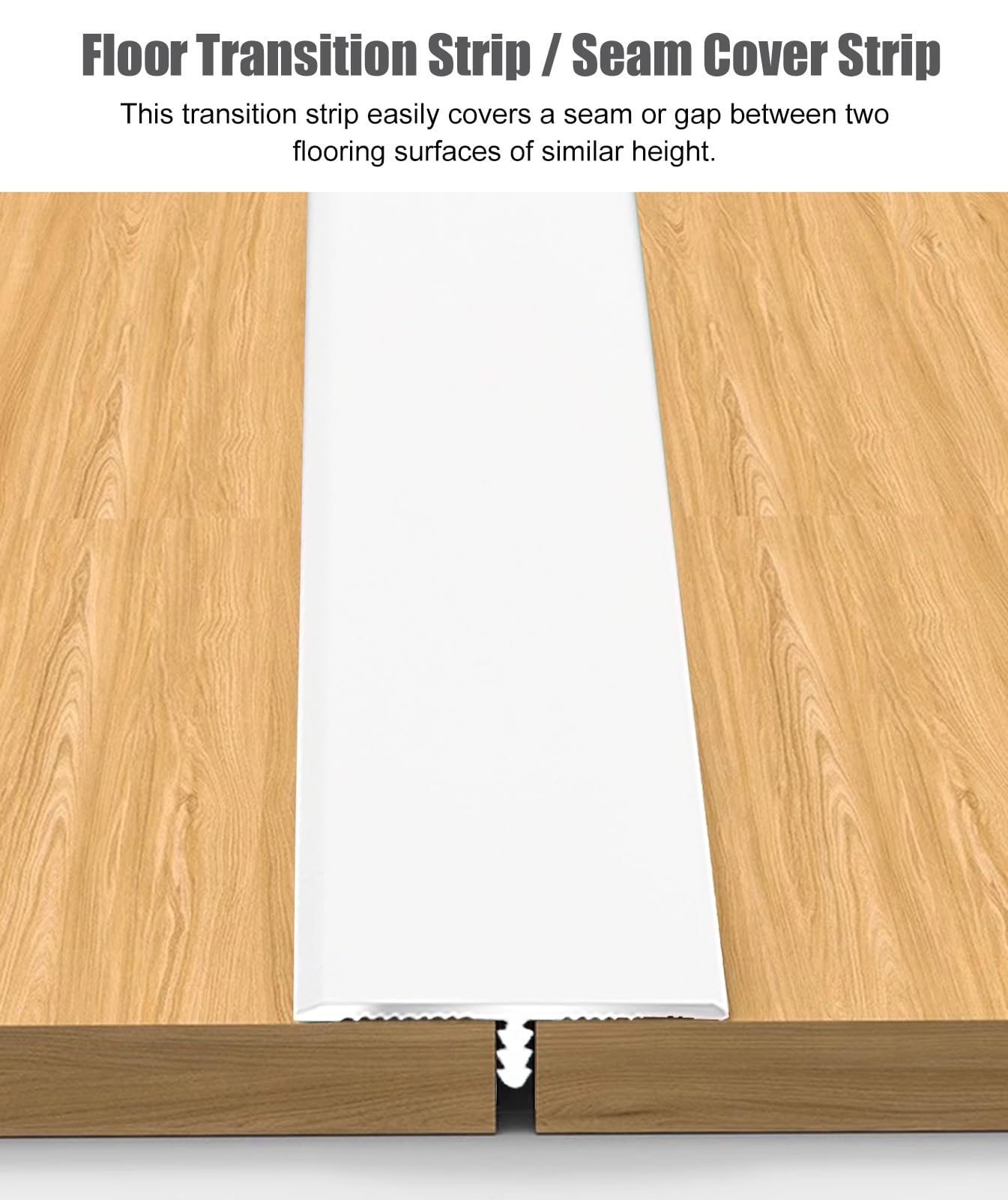 Blazea Tile to Wood Floor Transition Strip, White T Molding Threshold Strip, Doorway Flooring Gap Cover, 90 100 120 135 150 cm Long Aluminum Floor Edge Trim(120cm (47