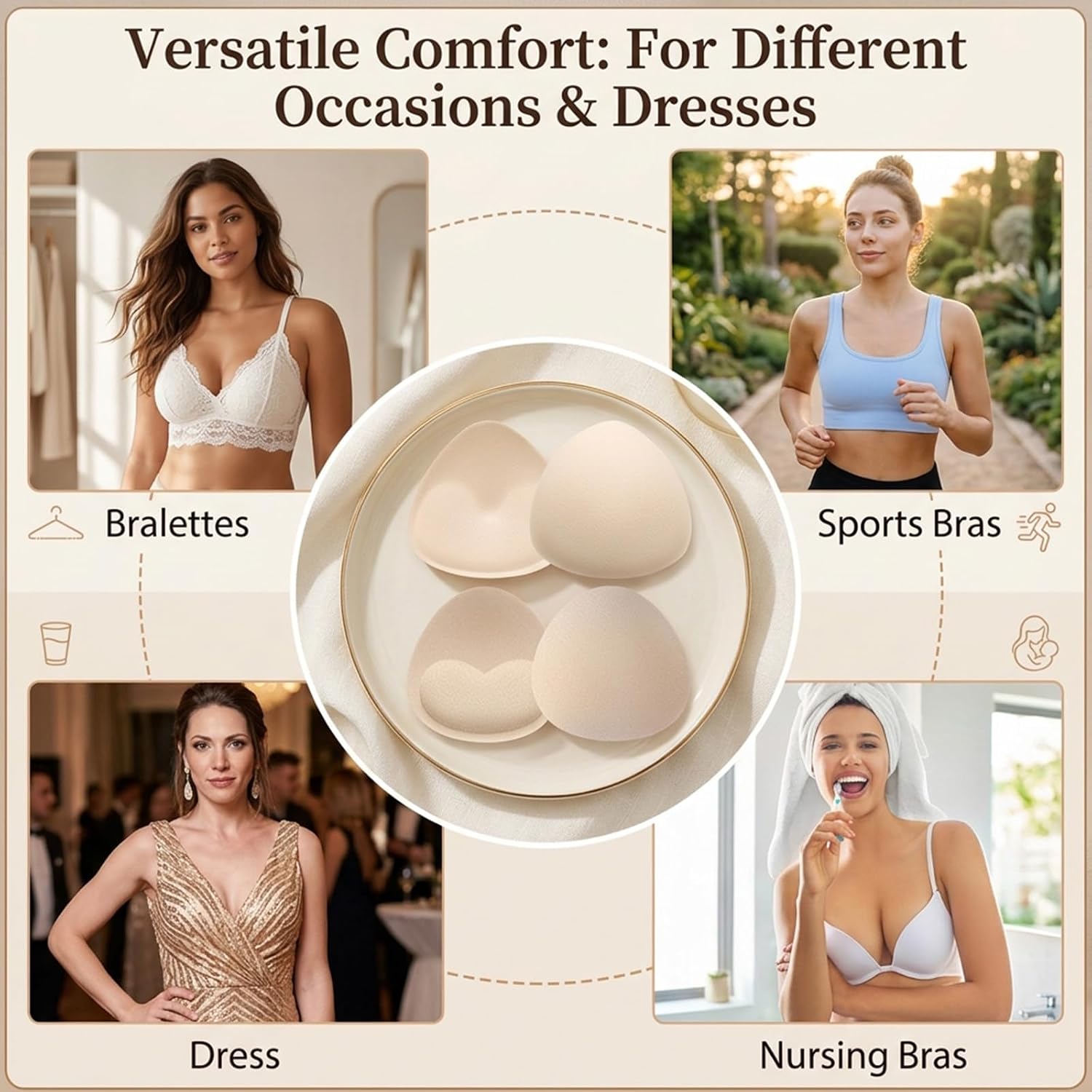 WLLHYF 2 Pairs Bra Pad Inserts, Reusable Triangle Sports Bra Inserts Push Up Removable Bras Insert Enhancers for Women Sports Bras A/B/C/D Cup Dresses Swimsuits Bikini
