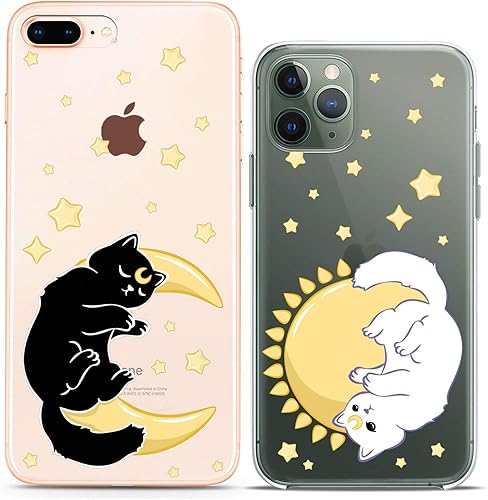 Fundas a juego para parejas compatibles con iPhone 15 14 13 12 11 Pro Max Mini Xs 6s 8 Plus 7 Xr 10 SE 5 estrellas Celestial Sun Print Moon Luna