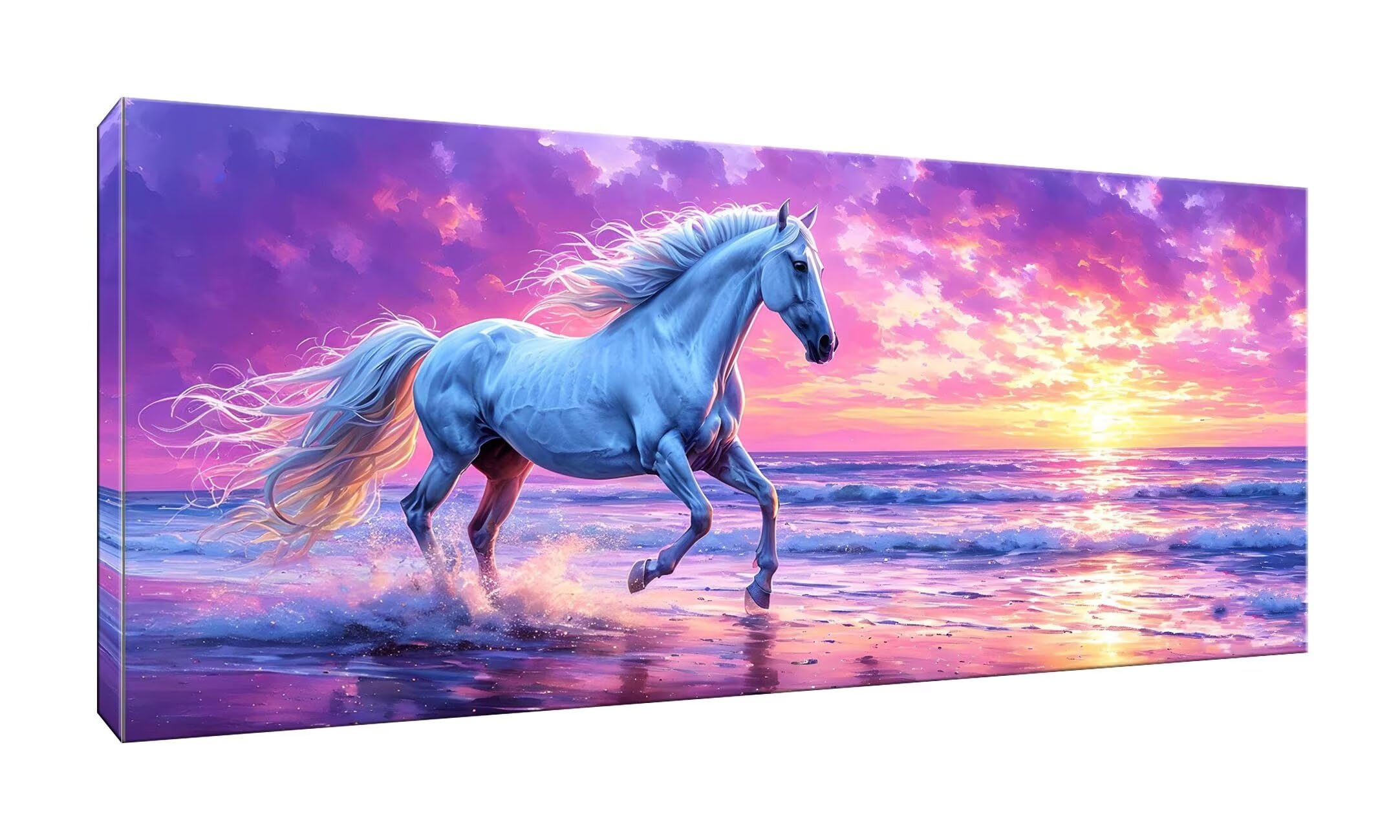 lewwmn plage cheval Peinture par Numéros pour Adulte, Activité Manuelle DIY Peinture Acrylique pour Enfants Débutants Kit de Loisir Créatif Numéro d'Art Complet - 80x160cm sans châssis en bois E-212