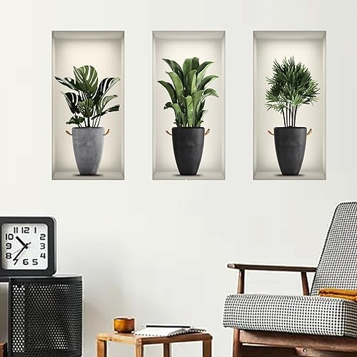Miniatura 3 de Adhesivos de pared, calcomanías de pared 3D para sala de estar, plantas, arte de pared, jarrón, calcomanía de pared para dormitorios, baño,