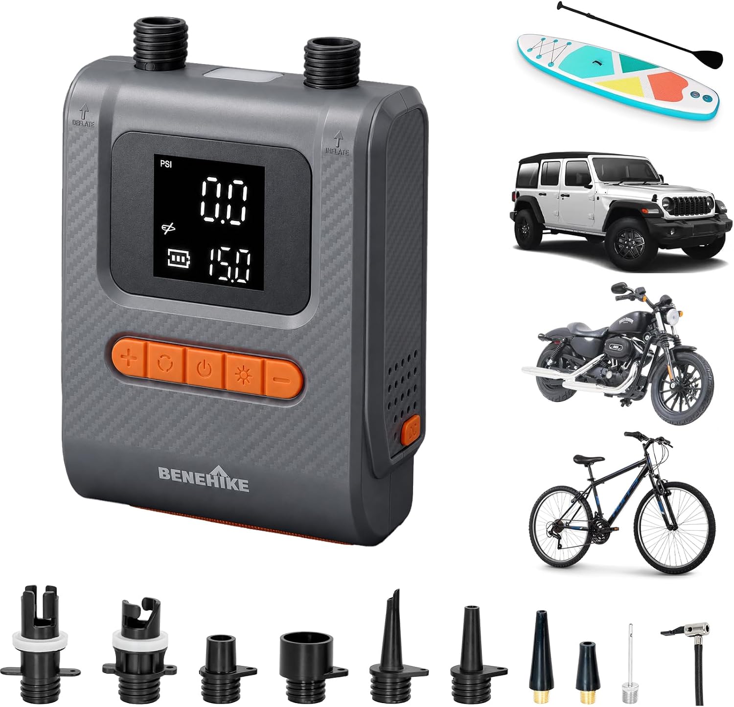 60PSI Paddle Board Electric Pump, Portable Rechargeable SUP Pump with Deflation Functions and Automatic Power-Off, Suitable for Stand up Paddle Boards, Car Tires, Inflatable Boats, and Kayaks