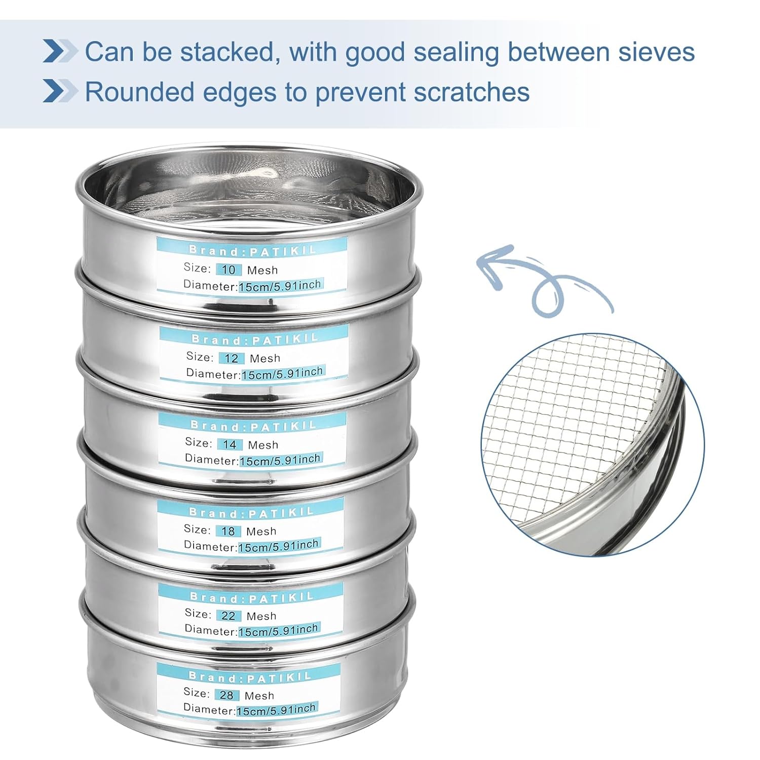 PATIKIL 3 Mesh(6.7mm) Lab Sieve, 5.9"(15cm) Diameter Sifting Screen 304 Stainless Steel Wire Cloth Fine Mesh Sieve for Industrial Laboratory Home Soil Sifter Dry Sift Screens Hash