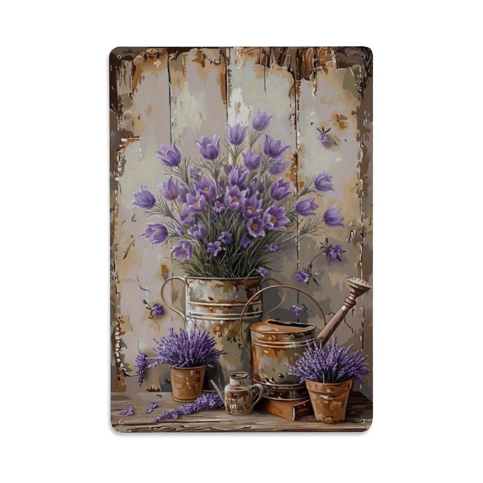 Vintage Flower Bunch Pulsatilla Pastoral Aesthetics Metal Tin Sign
