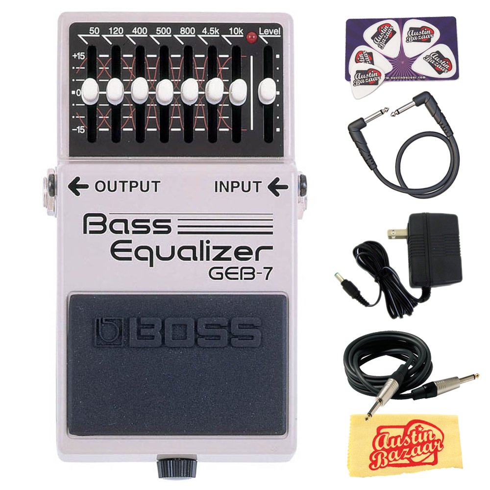Boss GEB-7 Bass Equalizer Bundle with Power Supply, Instrument Cable, Patch Cable, Picks, and Austin Bazaar Polishing Cloth