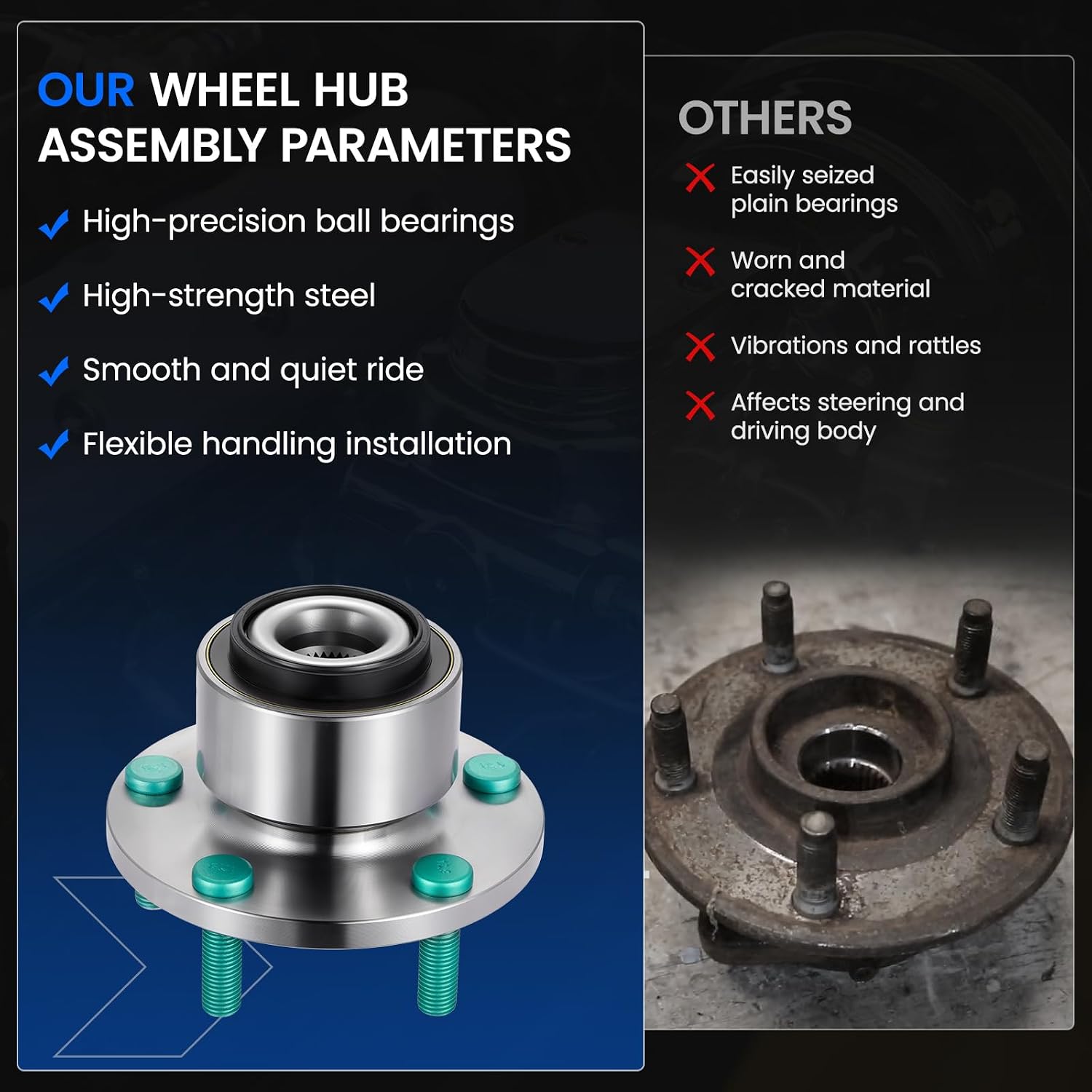 513255 Front Wheel Bearing and Hub Assembly Compatible with Volvo C30 C70 2007-2013 2.5L, for S40 V50 2005-2011, 2PCS