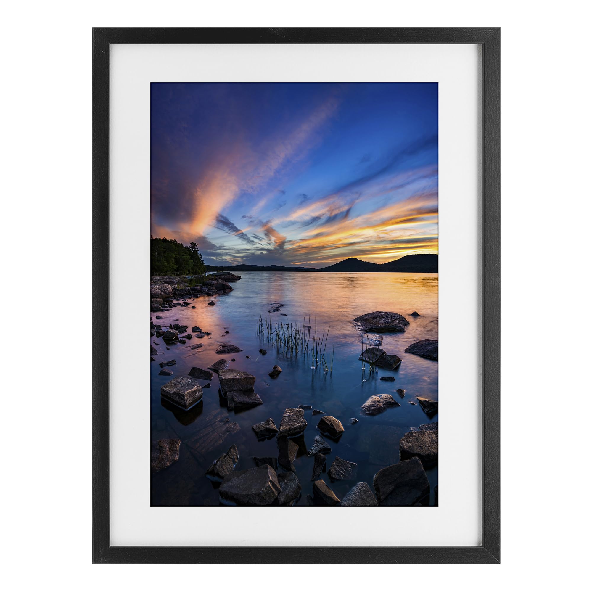 Stupell Industries Midnight Black (Textured) Sunrise On Piseco Lake Serenity, 17 X 23 Inch Framed Print Under Glass