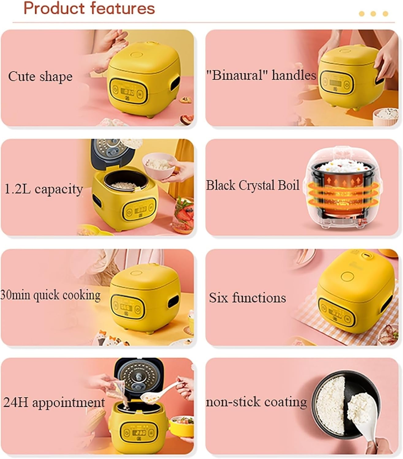 Mini Rice Cooker (1.2L) 24H Reservation Rice Cooker,Heat Non-stick Inner for Family Dormitory，for 1-2 People 220-240V US/EU