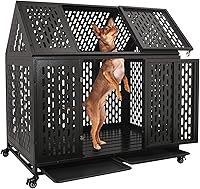 Vista 10 de Jaula indestructible para perros de 50 pulgadas, resistente a prueba de escapes, jaula de acero fuerte para perros gigantes extragrandes, alta