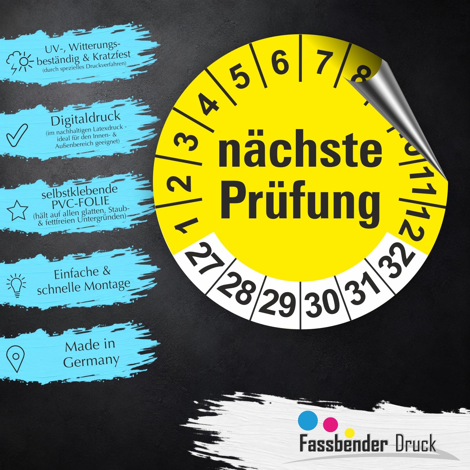 Hochwertige Prüfetiketten NÄCHSTE PRÜFUNG Ø 20mm - Selbstklebende PVC-Folie - Wartungsetiketten für Prüfung - Prüfplakette für Prüfungsnachweis (1000 Stück)